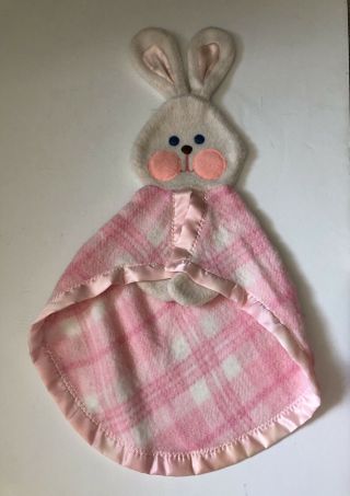 Vintage Fisher Price Baby Security Blanket Lovey Pink Plaid Bunny Rabbit