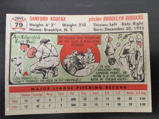 1956 TOPPS SANDY KOUFAX BASEBALL CARD REALLY - VINTAGE 2
