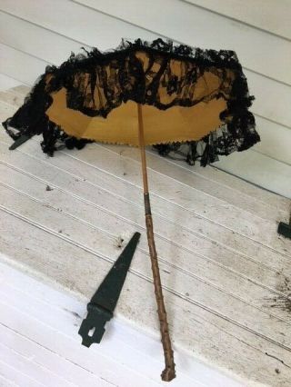 Antique Brussel Sprout Handle Folding Parasol Shillelagh Umbrella