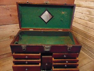 Vintage H.  GERSTNER 11 Drawer Machinist Chest Tool Box Chest Carpenter Wood Box 2
