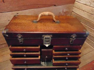 Vintage H.  GERSTNER 11 Drawer Machinist Chest Tool Box Chest Carpenter Wood Box 4