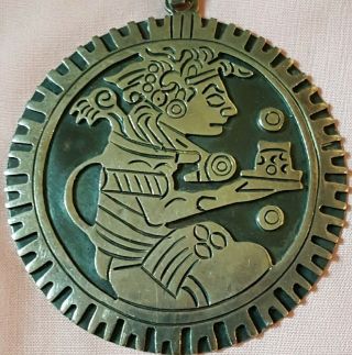 LARGE STERLING MEXICO EN HECHO MEDALLION PENDANT AZTEC MAYAN WARRIOR STAMPED 925 2