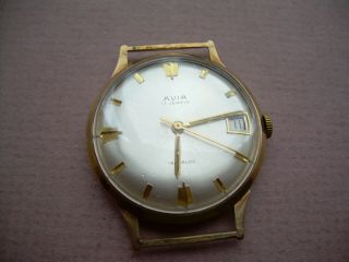 Vintage Avia 9ct Gold Gents Wrist Watch Date Display 17 Jewel Movement.