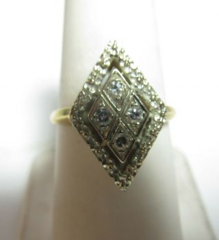 Vintage 14k Solid Gold Ring With 4 Natural Diamonds In A Diamond Style Top