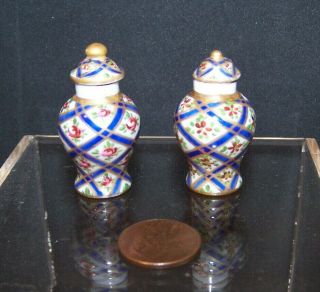 2 - Vase S Antique Dollhouse Miniature Hand Painted Porcelain Marked Sevres ?