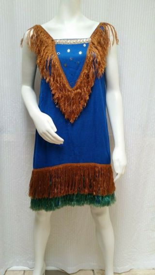 Vintage 1920 ' s Cobalt Blue Silk Dress with Fringe Sequins & Beads - Size XS/S 6