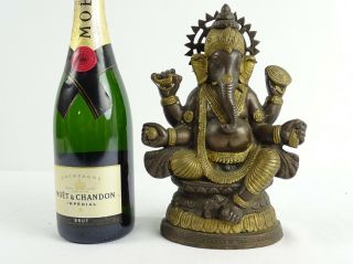 Vintage Indian Gilt Bronze Idol Of Ganesha Hindu Elephant God Ganapati Prasāda