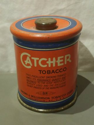 VINTAGE CATCHER ROUGH CUT TOBACCO ADVERTISING CANISTER TOBACCIANA 3