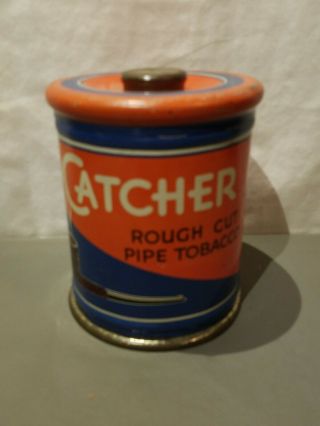 VINTAGE CATCHER ROUGH CUT TOBACCO ADVERTISING CANISTER TOBACCIANA 8