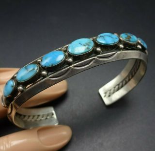 Elegant Vintage Navajo Sterling Silver Natural Blue Gem Turquoise Cuff Bracelet