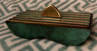 Vintage Pal Bell Trinket Box Cig Case Israel Brass Green Mid Century 6.  5”x4” Mcm