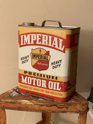 Vintage Imperial Heavy Duty Premium Motor Oil 2 Gallon Metal Can Sae 10