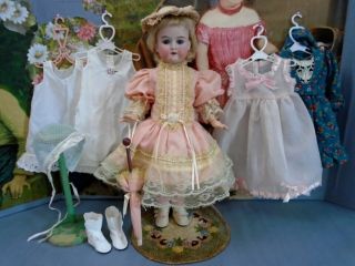 Antique German Armand Marseille Floradora 16” Tall Bisque Doll With Trousseau
