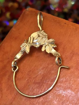 Vintage 14k Gold Charm Holder Pendant Necklace Rose Flower Designer Signed Vg