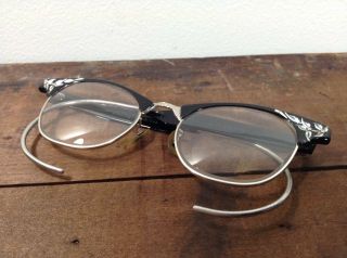 Vintage Alum Art Craft Cable 1/10 - 12k Gf 6 1/2 Black Floral Design Eyeglasses
