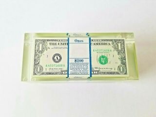 $1 Dollar Bills Old Series 1969 Vintage Money Paperweight 500 Dollars In Lucite