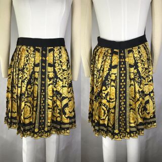 Rare Vtg Gianni Versace Gold Crown Print Silk Skirt Sz M 42