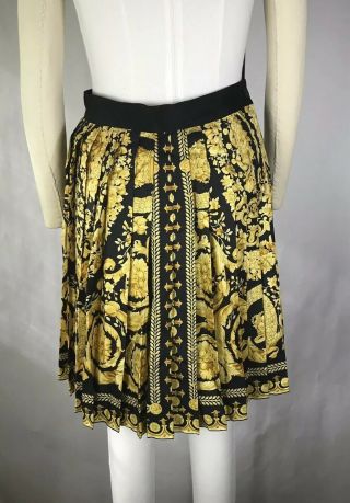 Rare Vtg Gianni Versace Gold Crown Print Silk Skirt Sz M 42 3