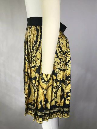 Rare Vtg Gianni Versace Gold Crown Print Silk Skirt Sz M 42 4