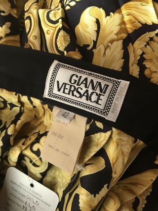 Rare Vtg Gianni Versace Gold Crown Print Silk Skirt Sz M 42 5