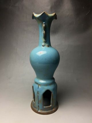 Rare Chinese porcelain Jun kiln red &blue glaze two - ears vase 4