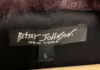 Vintage Black Faux Fur Coat Jacket Duster LARGE Velvet Betsey Johnson 6