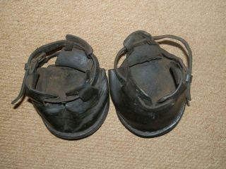 ANTIQUE HORSE DRAWN LEATHER LAWN MOWER BOOTS.  (2) Pony Size. 3