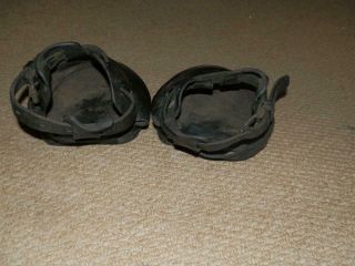 ANTIQUE HORSE DRAWN LEATHER LAWN MOWER BOOTS.  (2) Pony Size. 4