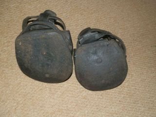 ANTIQUE HORSE DRAWN LEATHER LAWN MOWER BOOTS.  (2) Pony Size. 5