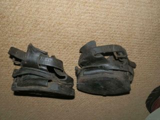 ANTIQUE HORSE DRAWN LEATHER LAWN MOWER BOOTS.  (2) Pony Size. 6