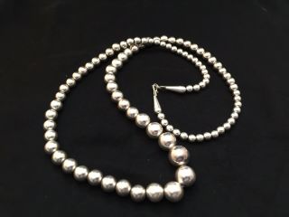 Vintage Native American Navajo Sterling Silver Pearl Graduated Bead Necklace