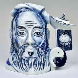 Rare Royal Doulton Blue Flambe Confucius Character Jug