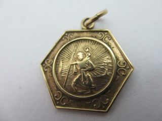 St Christopher 9k Gold Pendant Charm Vintage English 1964.  Tbj07248