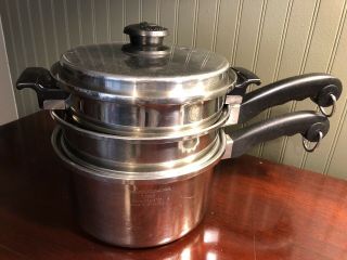 Awesome Vintage Saladmaster 4pc 2.  5qt Saucepan Dbl Boiler Steamer Stainless Pan