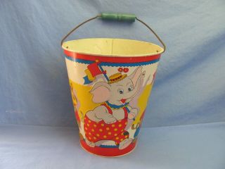 Vintage Tin Sand Pail Ohio Art Co.  Circus Animals 7 - 1/2 "