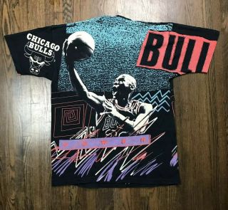 Vintage 90 ' s Magic Johnson T ' s All Over Print sz XL Michael Jordan Bulls T - Shirt 2