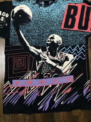 Vintage 90 ' s Magic Johnson T ' s All Over Print sz XL Michael Jordan Bulls T - Shirt 4