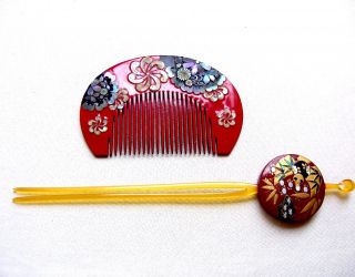 Vintage Japanese Kanzashi Comb Hairpin Geisha Set Hair Accessory (abf)