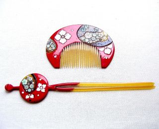 Vintage Japanese Kanzashi Comb Hairpin Geisha Set Hair Accessory (abe)
