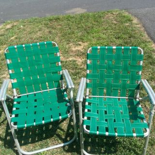 Vtg Aluminum Webbed Folding Lawn Beach Camp Patio Backyard Chairs Green