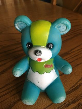 Vintage Rubber/soft Plastic Squeaky Baby Boy Toy Blue Bear Taiwan