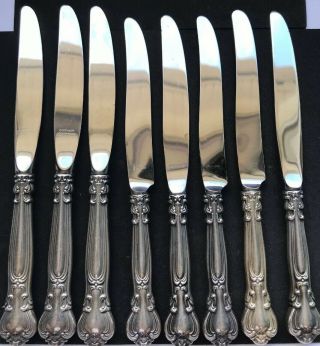 8 Gorham Chantilly Sterling Silver Handle Dinner Knives 8 3/4” & 9 1/4”