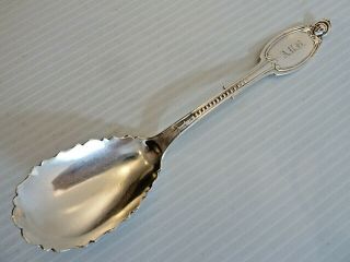 Albert Coles " Kenilworth " Coin Silver Serving Spoon W/ Mask On Handle End