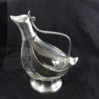 Vintage Les Potstainiers Hutois Duck Shape Pewter And Glass Pitcher Circa 1960