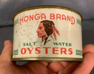 Vintage Rare Half Pint Honga Brand Oyster Tin Can White & Nelson Cambridge Md
