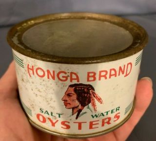 VINTAGE RARE HALF PINT HONGA BRAND OYSTER TIN CAN WHITE & NELSON CAMBRIDGE MD 3