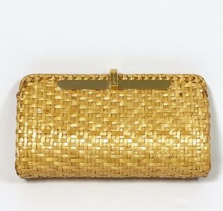Vtg Rodo Italy Wicker Clutch Handbag Purse Woven Basket Rattan Gold Clasp
