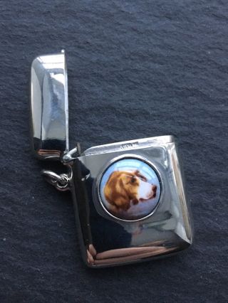 Solid Sterling Silver Enamel Hunting Dog Fox Hound Vesta Case Match Safe Animal 5