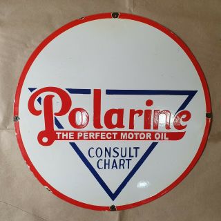 Polarine The Perfect Motor Oil Vintage Porcelain Sign 18 Inches Round
