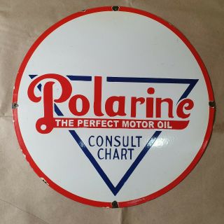 POLARINE THE PERFECT MOTOR OIL VINTAGE PORCELAIN SIGN 18 INCHES ROUND 2